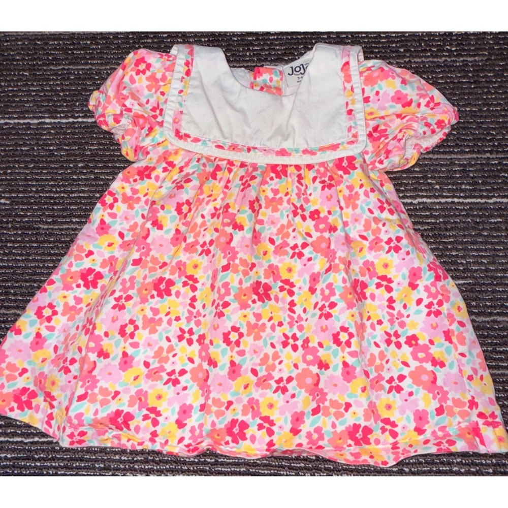 JoJo Maman Bebe Dress Baby 3-6M Pink Floral New L6261 Peter Pan Collar Cotton